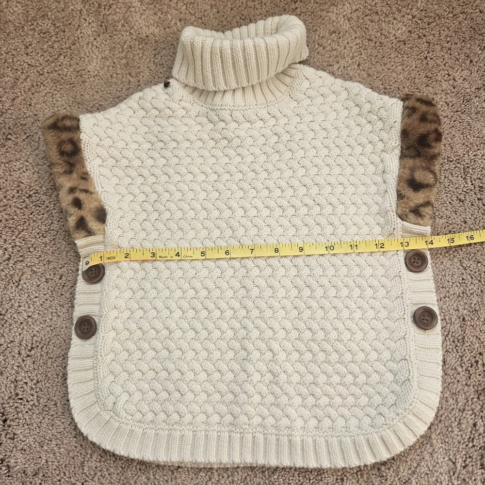Aspen Kids Girls Turtleneck Poncho Cream Sweater Beige Cream Faux Fur Youth 4T